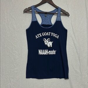 District Blue ATX Goat Yoga Fitted Tank Top. Size Medium